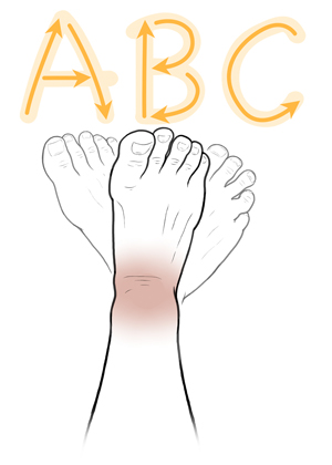 Foot showing letter-drawing ankle exercise.