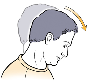 Side view of man's head showing forward neck stretch. 