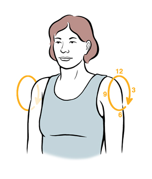 Woman doing shoulder roll exercise.
