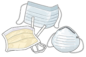 Three types of paper face masks.